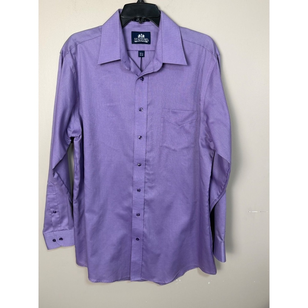 Stafford Mens Wrinkle Free Purple Button Down Shirt 16.5 34-35 Long‎ Sleeve